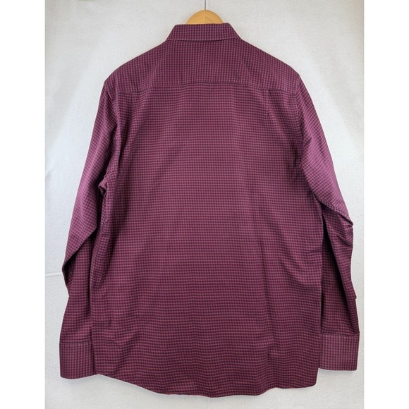 Luchiano Visconti Shirt Men XL Maroon Navy Houndstooth Long Sleeve Button Up - Picture 3 of 9